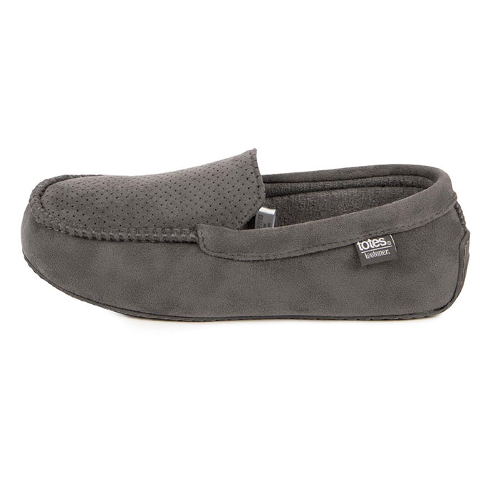 Isotoner® Mens Airtex Suedette Moccasin Slippers Grey Extra Image 3